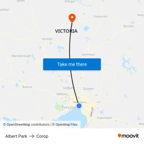 Albert Park to Corop map