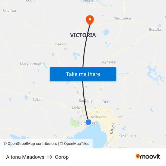 Altona Meadows to Corop map