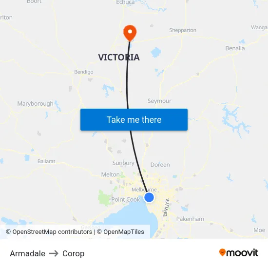 Armadale to Corop map