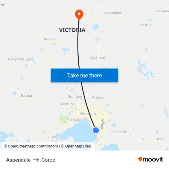 Aspendale to Corop map