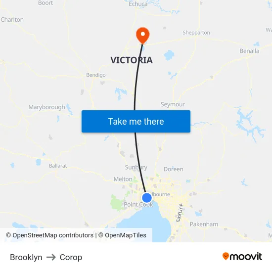 Brooklyn to Corop map