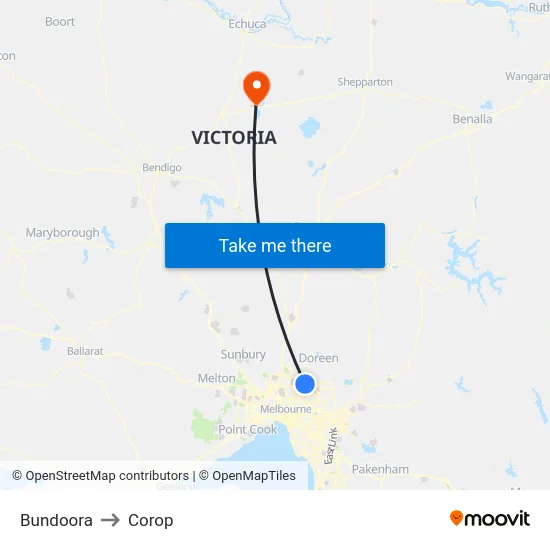 Bundoora to Corop map