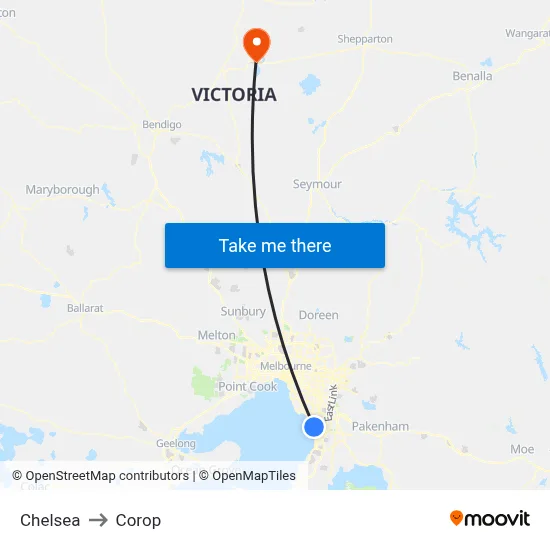 Chelsea to Corop map