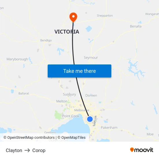 Clayton to Corop map