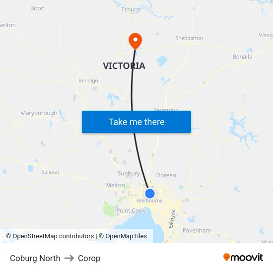 Coburg North to Corop map