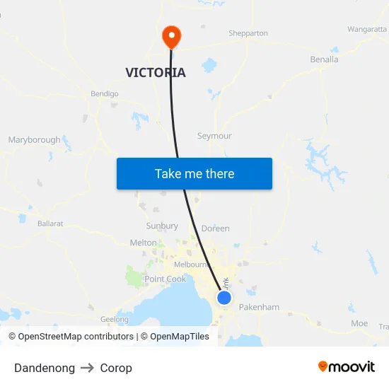 Dandenong to Corop map