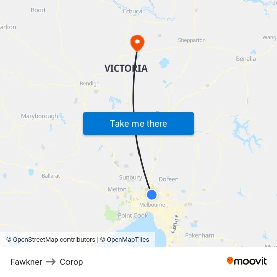 Fawkner to Corop map