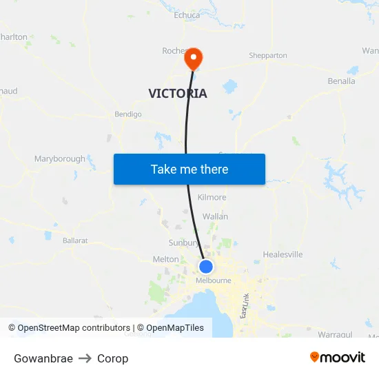 Gowanbrae to Corop map