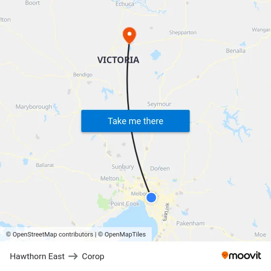 Hawthorn East to Corop map
