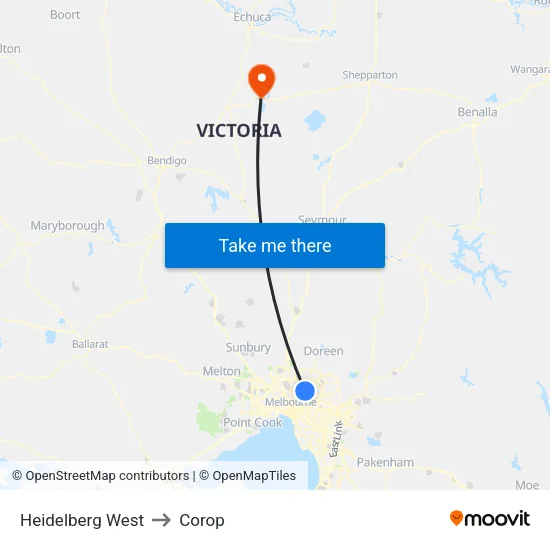 Heidelberg West to Corop map