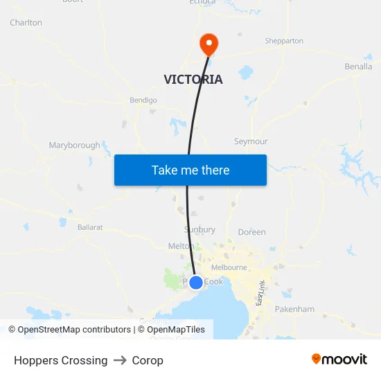 Hoppers Crossing to Corop map