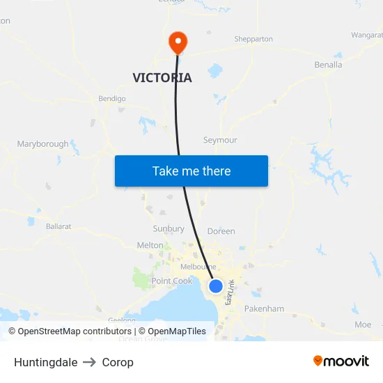 Huntingdale to Corop map