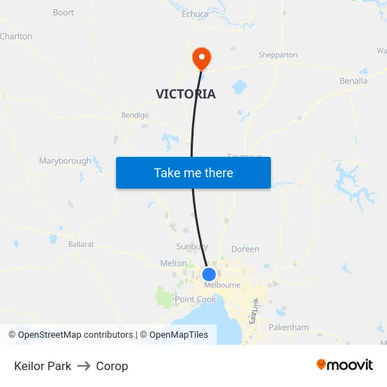 Keilor Park to Corop map