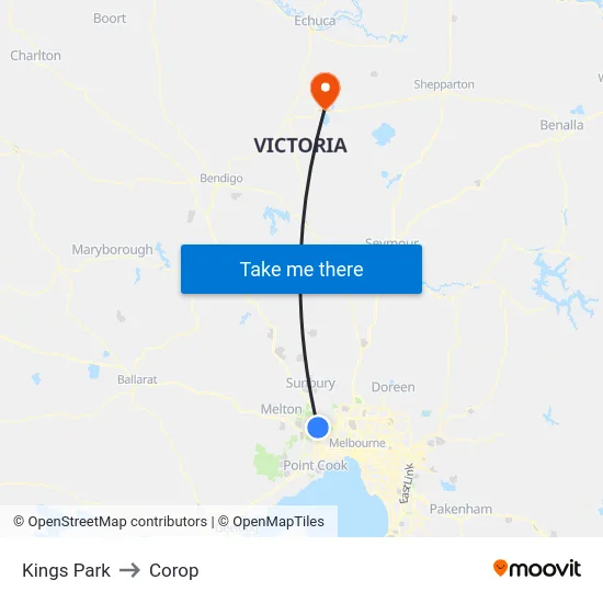 Kings Park to Corop map