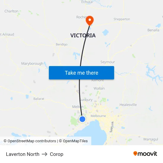 Laverton North to Corop map