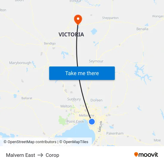 Malvern East to Corop map