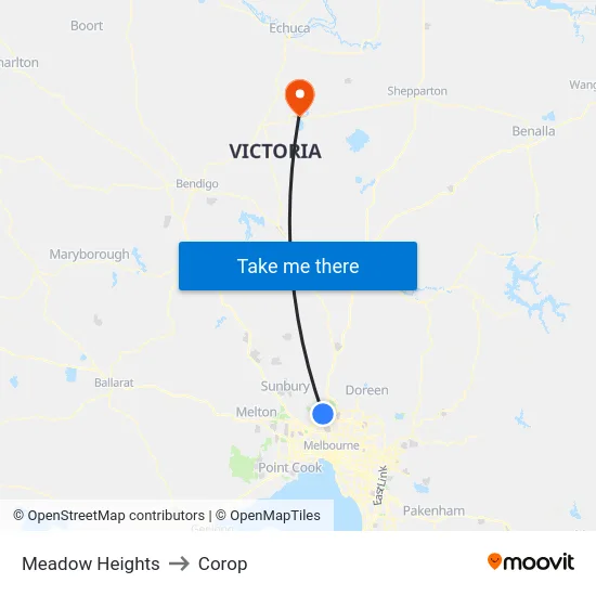 Meadow Heights to Corop map