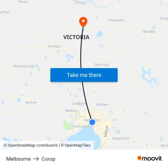 Melbourne to Corop map