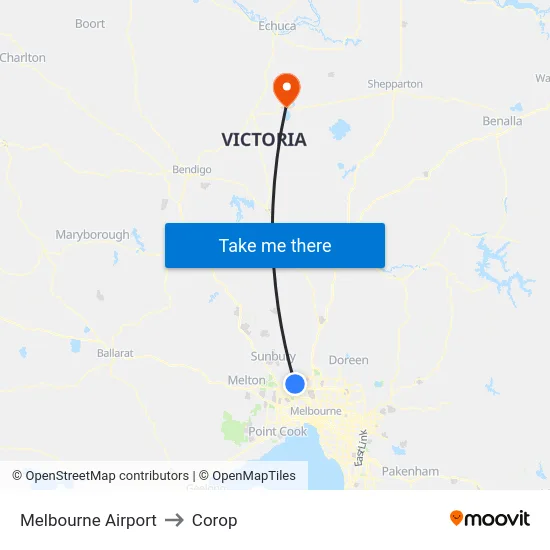 Melbourne Airport to Corop map