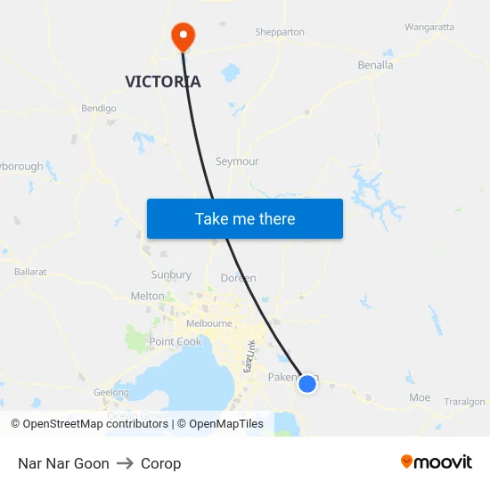 Nar Nar Goon to Corop map