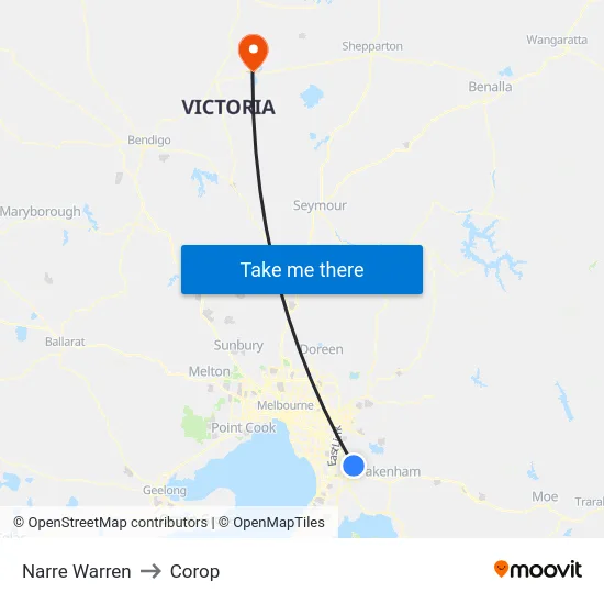 Narre Warren to Corop map