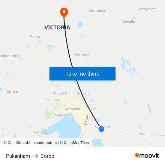Pakenham to Corop map