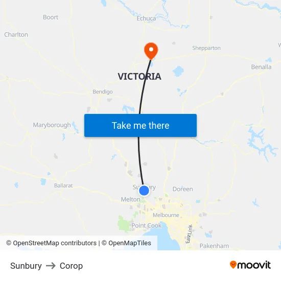 Sunbury to Corop map
