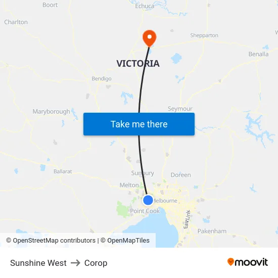 Sunshine West to Corop map