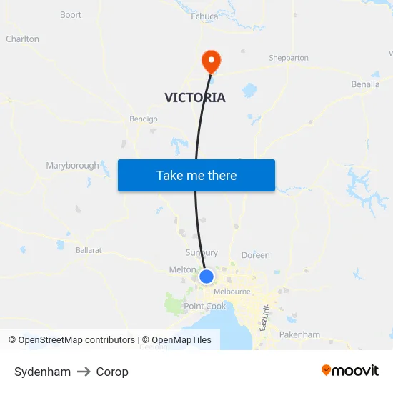 Sydenham to Corop map
