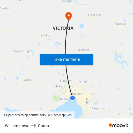 Williamstown to Corop map