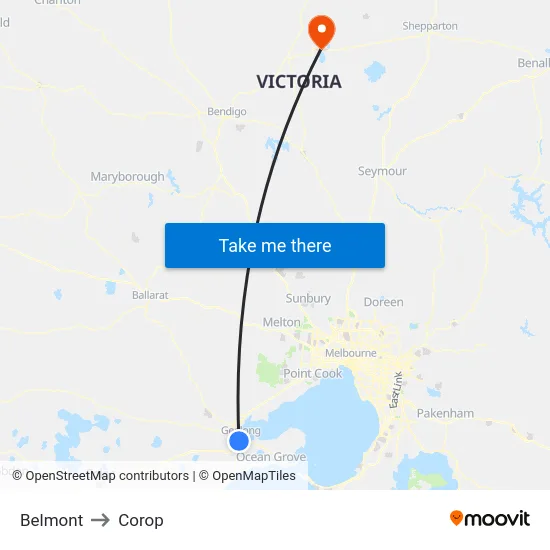 Belmont to Corop map