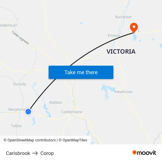 Carisbrook to Corop map