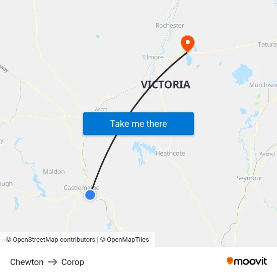 Chewton to Corop map