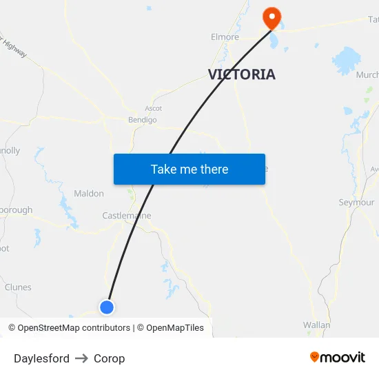 Daylesford to Corop map