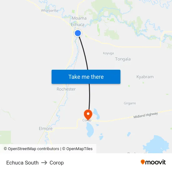 Echuca South to Corop map