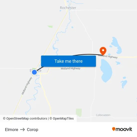 Elmore to Corop map