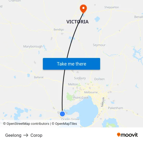 Geelong to Corop map