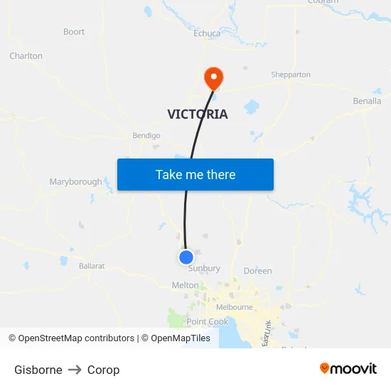 Gisborne to Corop map