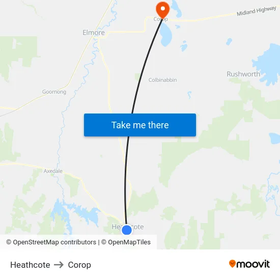 Heathcote to Corop map