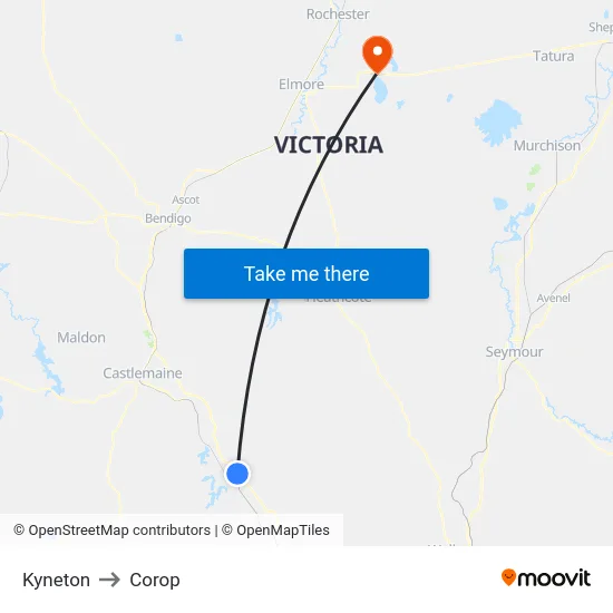 Kyneton to Corop map
