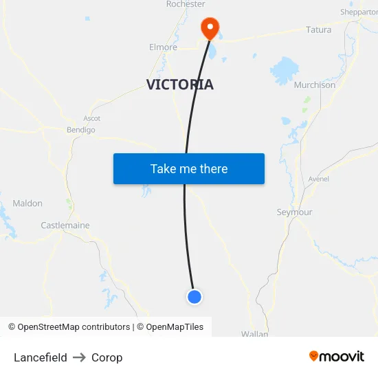 Lancefield to Corop map