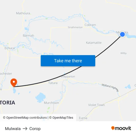Mulwala to Corop map
