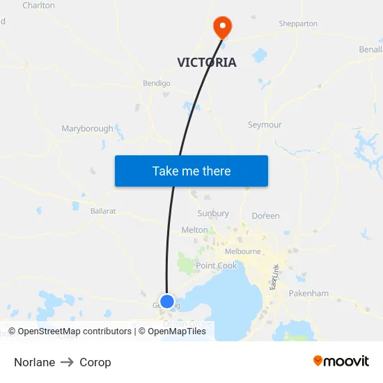 Norlane to Corop map