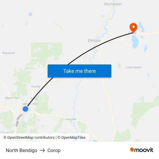 North Bendigo to Corop map