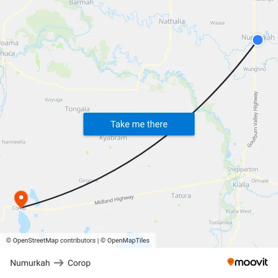 Numurkah to Corop map