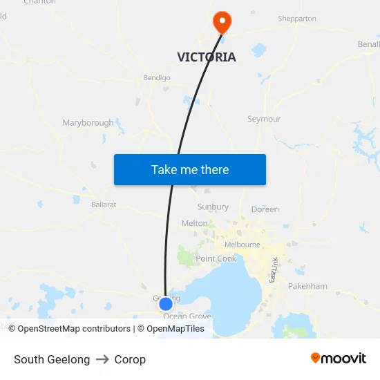 South Geelong to Corop map