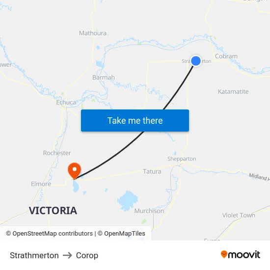 Strathmerton to Corop map