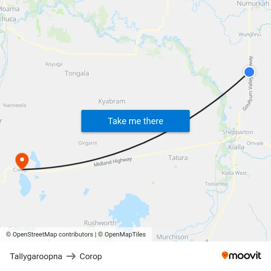 Tallygaroopna to Corop map