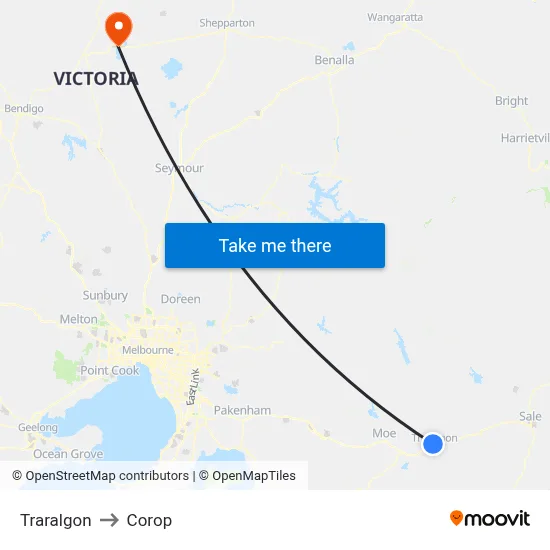Traralgon to Corop map