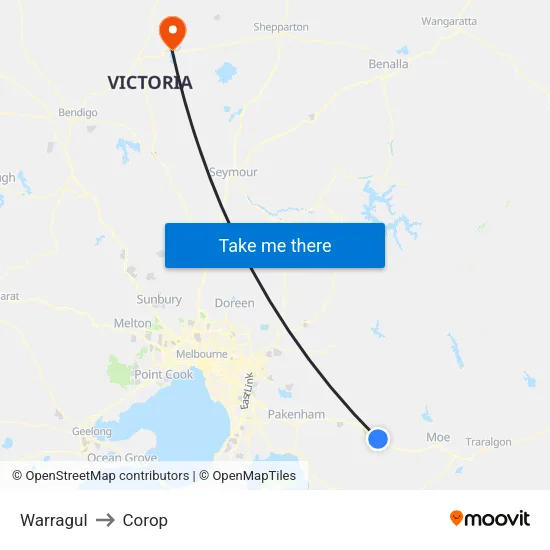Warragul to Corop map